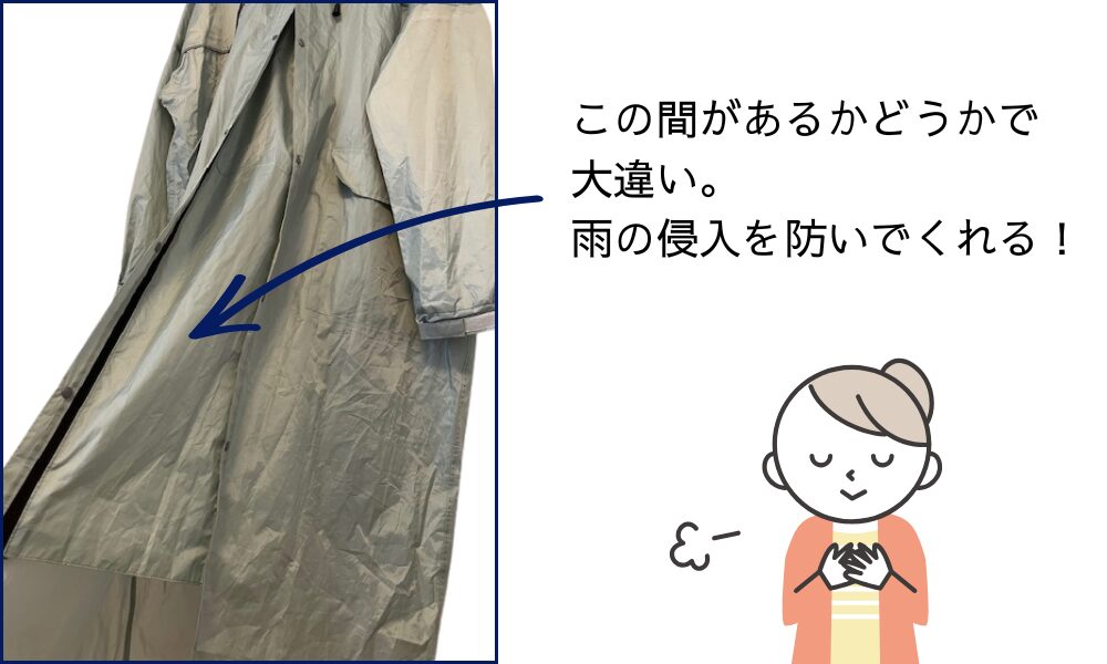 愛用しているレインコート。「2重構造になっていることで、雨の侵入を防いでくれる」