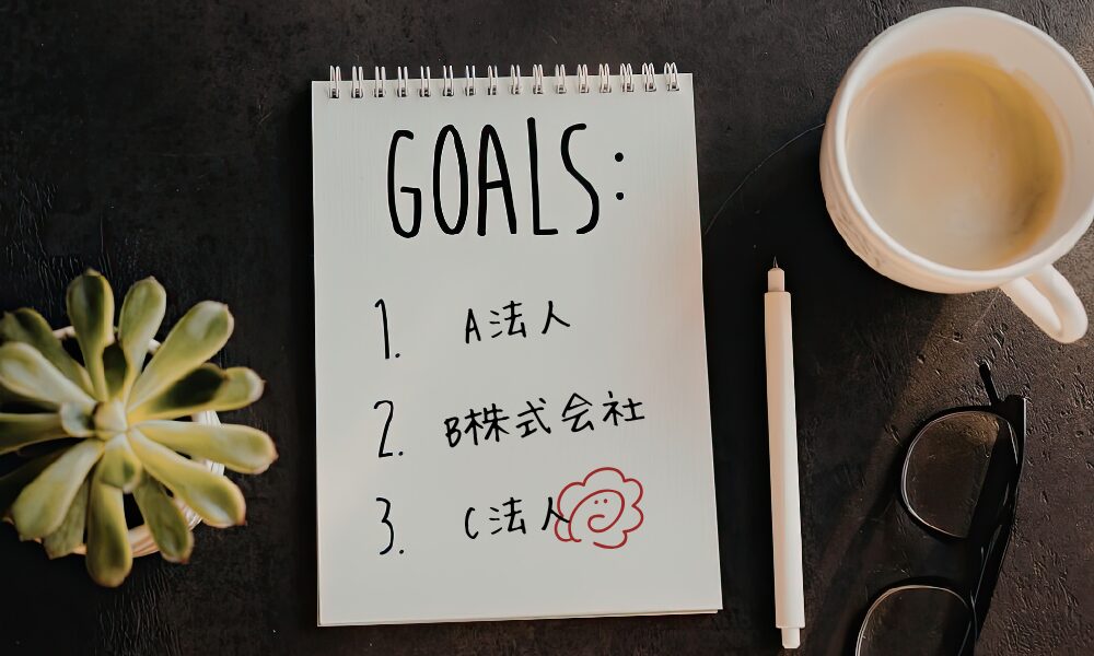 転職活動中のメモ、①A法人②B株式会社③C法人（ハナマル付き）イメージ画像